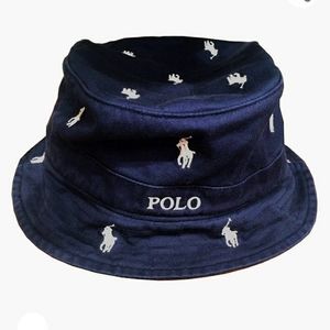 NWT Polo Ralph Lauren White Pony All Over Bucket Hat - Navy